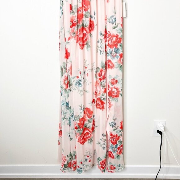 LULUS Garden Meandering Blush Floral Print Maxi Dress Side slit Chiffon Size XS - Picture 6 of 16